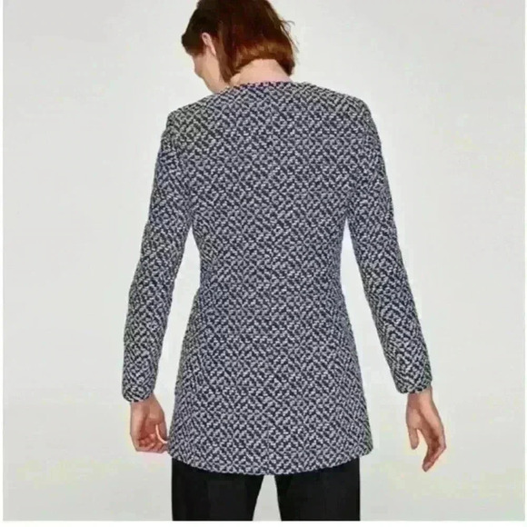 Zara Classic Minimalist Tweed Blue White Zip Up Peacoat Women’s Size Small - Picture 3 of 10